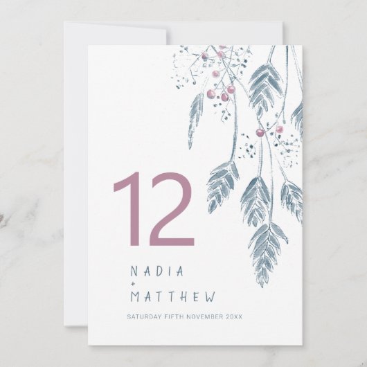 Grasbessen vallen bruiloft roze blauw tafelnummer (Voorkant)