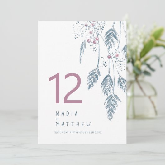 Grasbessen vallen bruiloft roze blauw tafelnummer (Staand voorkant)