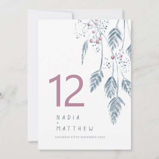 Grasbessen vallen bruiloft roze blauw tafelnummer (Achterkant)