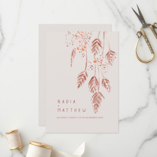 Grasbessen waterverf bruin sinaasappel bruiloft programmakaart (Voorkant / Achterkant in situ)