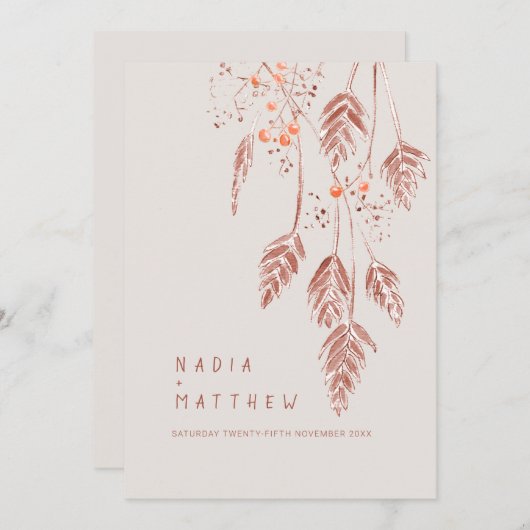 Grasbessen waterverf bruin sinaasappel bruiloft programmakaart (Voorkant / Achterkant)