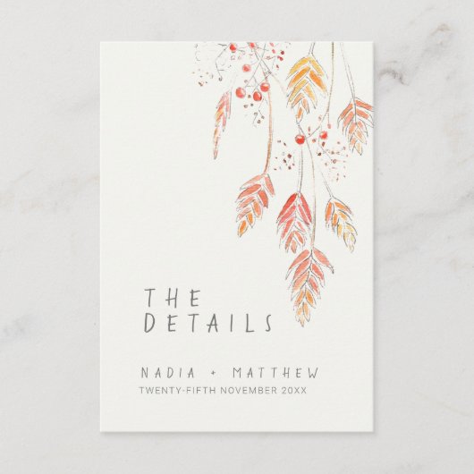 Grasbessen waterverf herfst bruiloft details informatiekaartje (Voorkant)