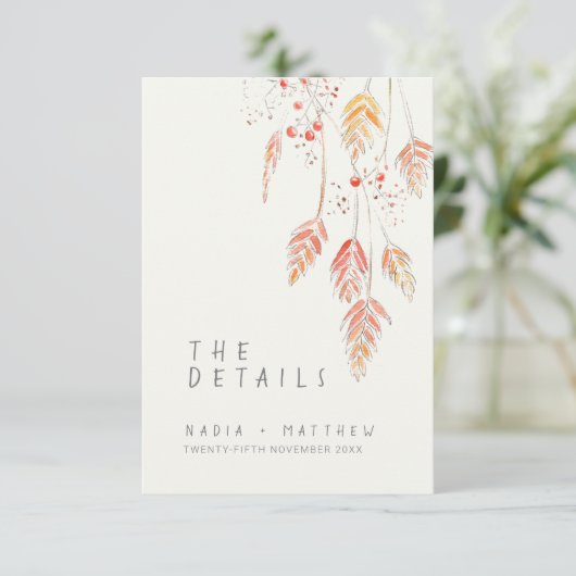 Grasbessen waterverf herfst bruiloft details informatiekaartje (Staand voorkant)