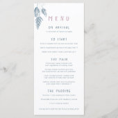 Grasbessen waterverf stoffig blauw wit bruiloft menu (Voorkant)