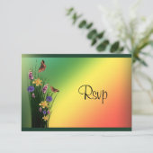 Grasboeket en vlinders RSVP kaartje (Staand voorkant)
