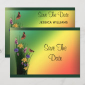 Grasboeket En Vlinders Verjaardag Save The Date (Voorkant / Achterkant)