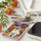 Grasduine Wirefox Terrier Hond Halloween Heks Pomp Sleutelhanger (Voorkant Rechts)