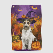 Grasduivel Wirefox Terrier Hond Halloween Heks Pom Golfhanddoek (Voorkant)
