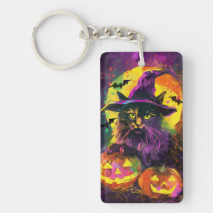 Grasduivelige Turkse Angorakat Halloween Heks Pomp Sleutelhanger