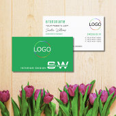 Grasgroen Vlak Wit met Monogram en Logo Visitekaartje