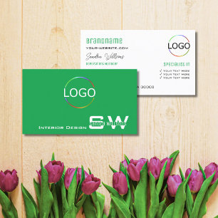 Grasgroen Vlak Wit met Monogram en Logo Visitekaartje