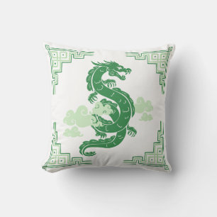 Grasgroene Chinoiserie Dragon en wolken Kussen