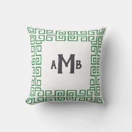 Grasgroene Chinoiserie Grieks Key Border Monogram Kussen