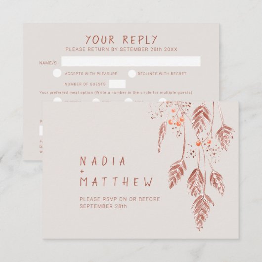 Graskorrels verkleuren terracotta waterverf qr cod RSVP kaartje (Voorkant / Achterkant)