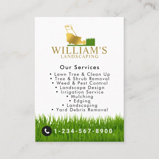 Grasmaaien Snijdiensten, Gold Lawn Care Logo Visitekaartje (Voorkant)