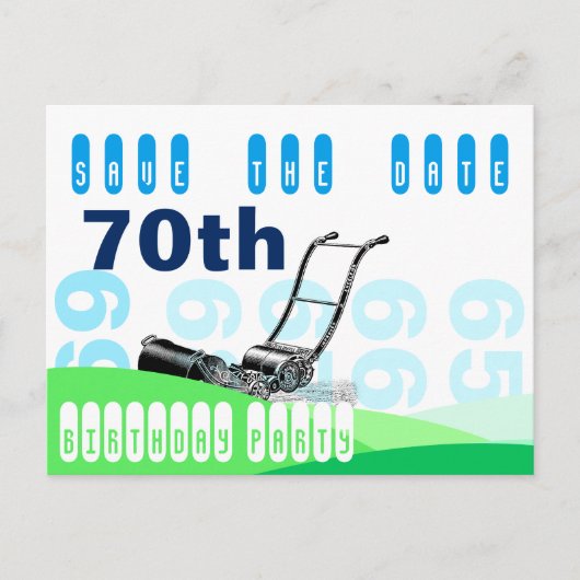 Grasmaaier 70e verjaardagsfeest Save the Date Aankondigingskaart (Voorkant)