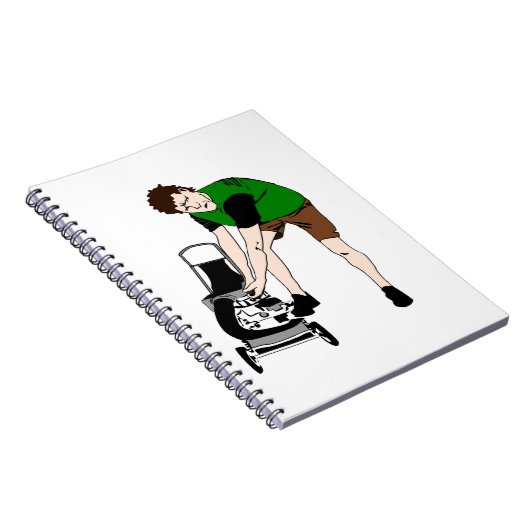 Grasmaaier Man Cartoon Grappige kunst Notitieboek (Rechterzijde)