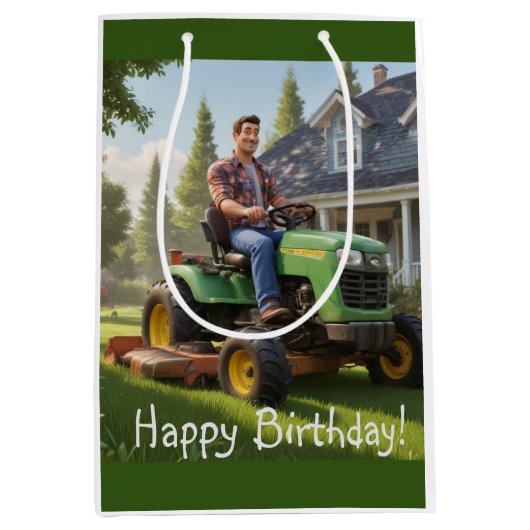 Grasmaaier Man Verjaardag Medium Cadeauzakje (Voorkant)