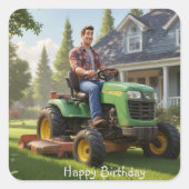 Grasmaaier Man Verjaardag Vierkante Sticker (Voorkant)