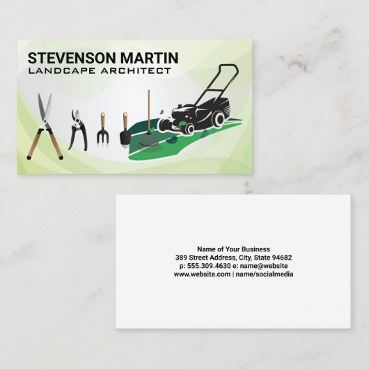 grasmaaier | tuingereedschap | tuinarchitect visitekaartje (Voorkant / Achterkant)