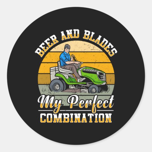 Grasmaaier Tuinier Tuinieren Bier Dri Ronde Sticker (Voorkant)