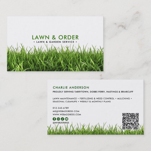 Grasmaaionderhoud groen gras QR-code & sociale med Visitekaartje (Voorkant / Achterkant)