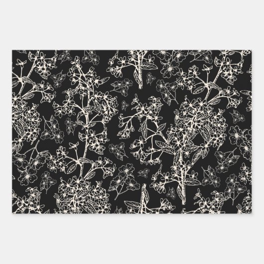 Grasmere Garden  Botanisch Patroon Black Inpakpapier Vel (Voorkant 3)
