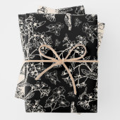 Grasmere Garden  Botanisch Patroon Black Inpakpapier Vel (In situ)