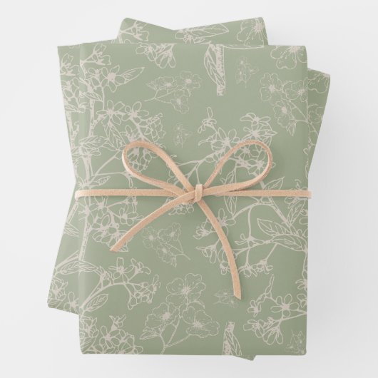 Grasmere Garden Botanisch Patroon in Sage Inpakpapier Vel (In situ)