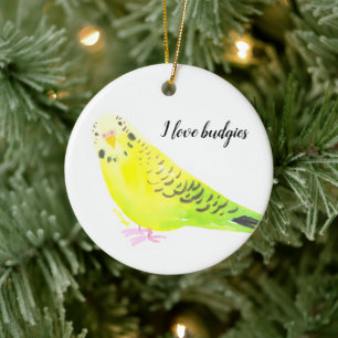 Grasparkiet Geelgroen Aquarel Keramisch Ornament