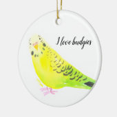 Grasparkiet Geelgroen Aquarel Keramisch Ornament (Links)