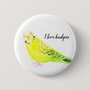 Grasparkiet Waterverf Geel Groen Ronde Button 5,7 Cm