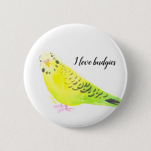 Grasparkiet Waterverf Geel Groen Ronde Button 5,7 Cm (Voorkant)