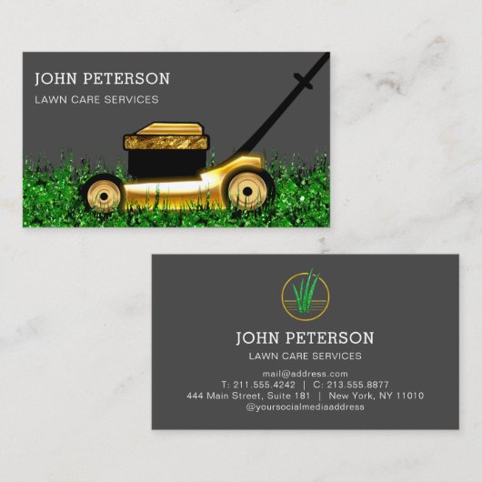 Grass Cutting Service Grey Visitekaartje (Voorkant / Achterkant)
