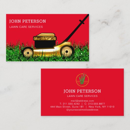 Grass Cutting Service Red Visitekaartje (Voorkant / Achterkant)