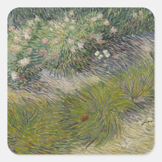 Grass en Butterflies van Vincent van Gogh Vierkante Sticker (Voorkant)