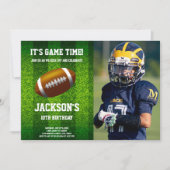 Grass Football Birthday Invitations with foto Kaart (Voorkant)