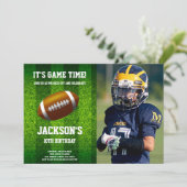 Grass Football Birthday Invitations with foto Kaart (Staand voorkant)