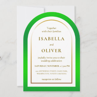 Grass green and golden gradient frame wedding kaart