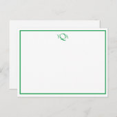 Grass Green and White Monogrammed Flat Note Briefkaart (Voorkant / Achterkant)