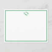 Grass Green and White Monogrammed Flat Note Briefkaart (Voorkant)