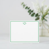 Grass Green and White Monogrammed Flat Note Briefkaart (Staand voorkant)