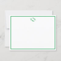 Grass Green and White Monogrammed Flat Note