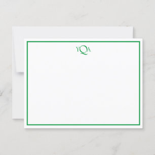 Grass Green and White Monogrammed Flat Note Briefkaart