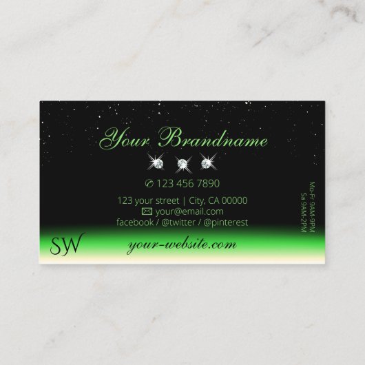 Grass Green Black Gradient Sparkle Jewels Monogram Visitekaartje (Achterkant)