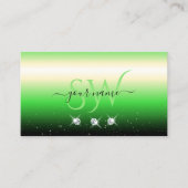 Grass Green Black Gradient Sparkle Jewels Monogram Visitekaartje (Voorkant)