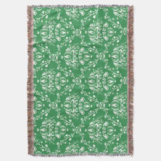 Grass Green en White Damask Deken (Voorkant Verticaal)