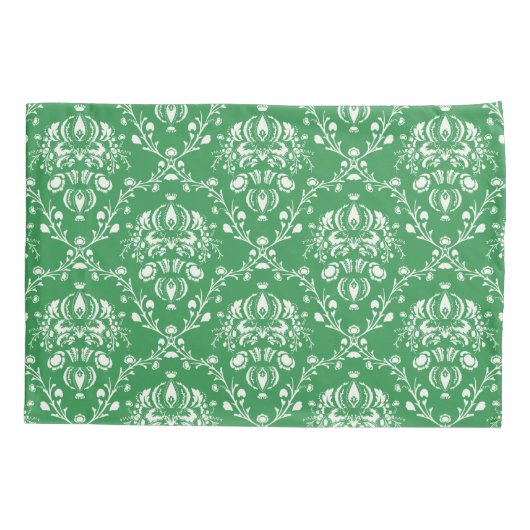 Grass Green en White Damask Kussensloop (Achterkant-Links)
