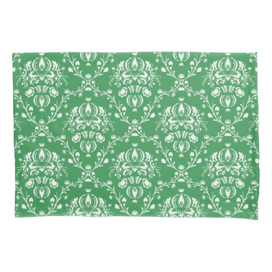 Grass Green en White Damask Kussensloop (Voorkant-Links)