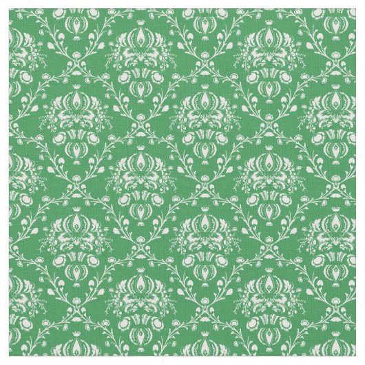 Grass Green en White Damask Stof (Close Up)